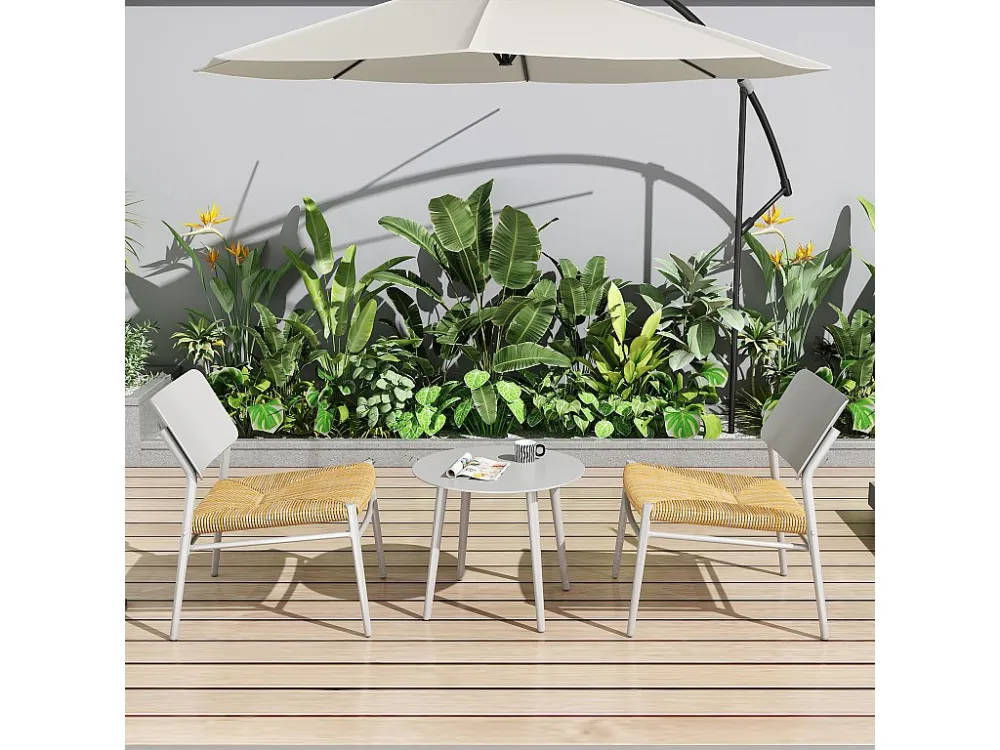 Set PoliRattan Mobile da giardino 2 posti alluminio e rattan PE - 2 sedie e un tavolo - bianco