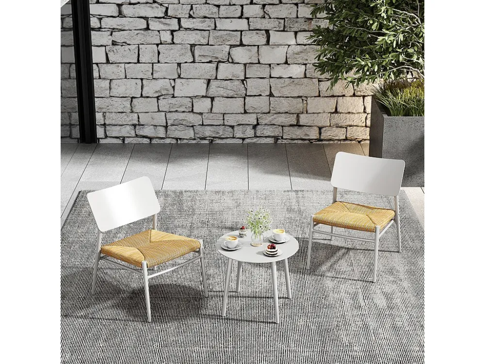 Set PoliRattan Mobile da giardino 2 posti alluminio e rattan PE - 2 sedie e un tavolo - bianco
