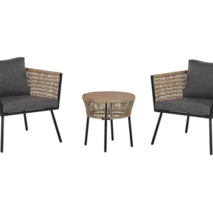 Set PoliRattan Set bistro rattan color naturale e cuscini grigi GARGANO
