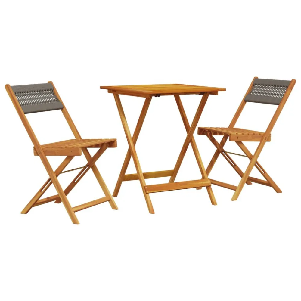 Set PoliRattan Set da Bistrot 3pz Grigio Polipropilene e Legno Massello