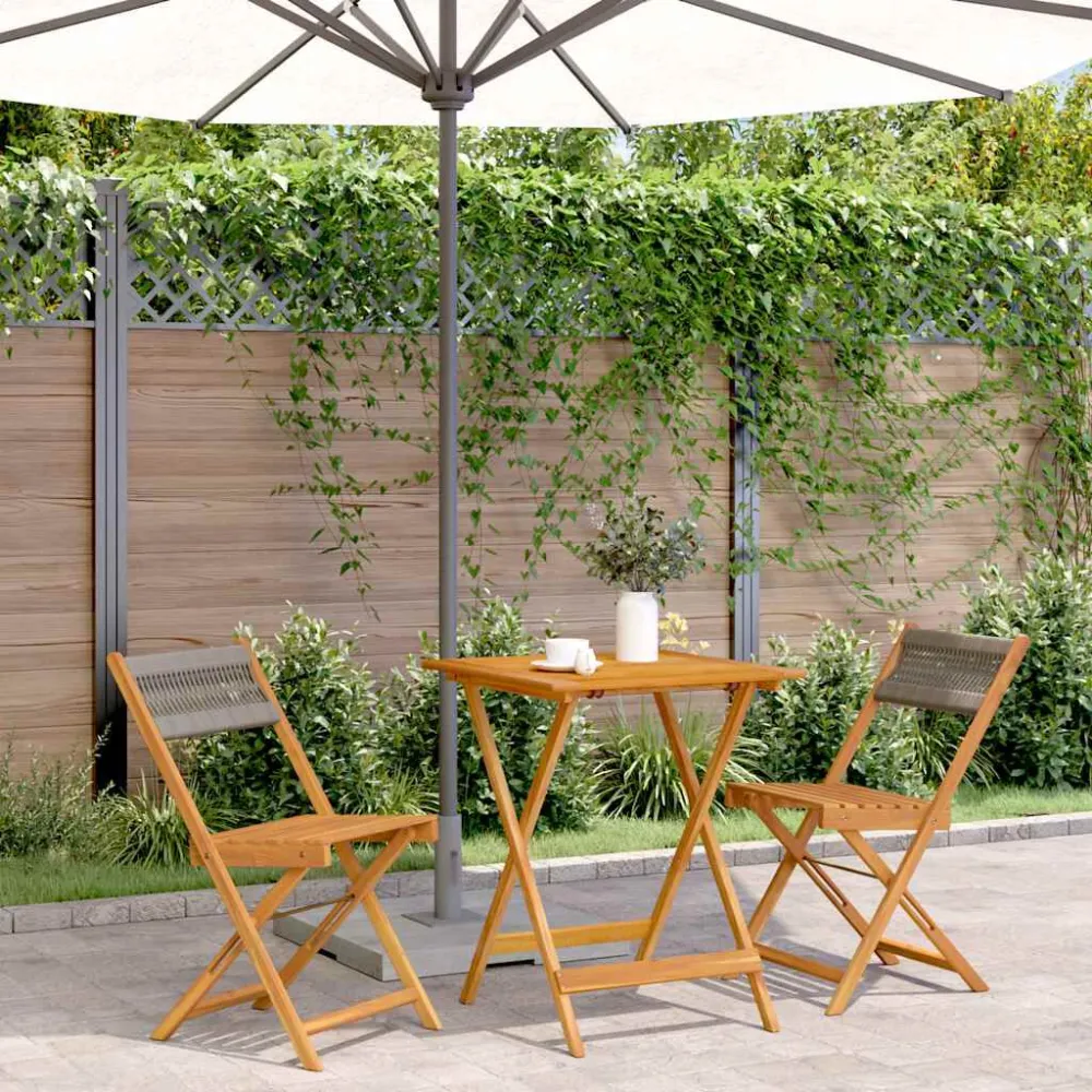Set PoliRattan Set da Bistrot 3pz Grigio Polipropilene e Legno Massello