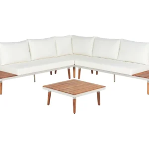 Set PoliRattan Set da giardino CORATO Legno d'acacia Bianco infangato Reversibile