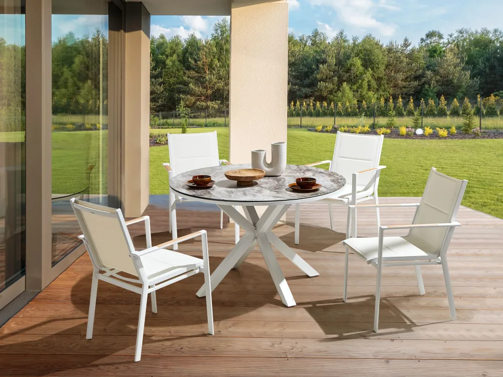 Set PoliRattan Set di 4 sedie da giardino BUSSETO Metallo Bianco