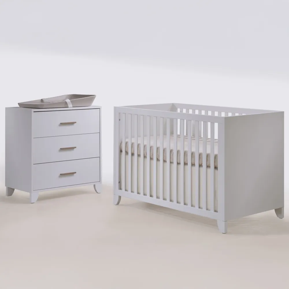 Set PoliRattan Tulip Natart Natart Aiko Island Crib & 3 Drawer Dresser Set - White