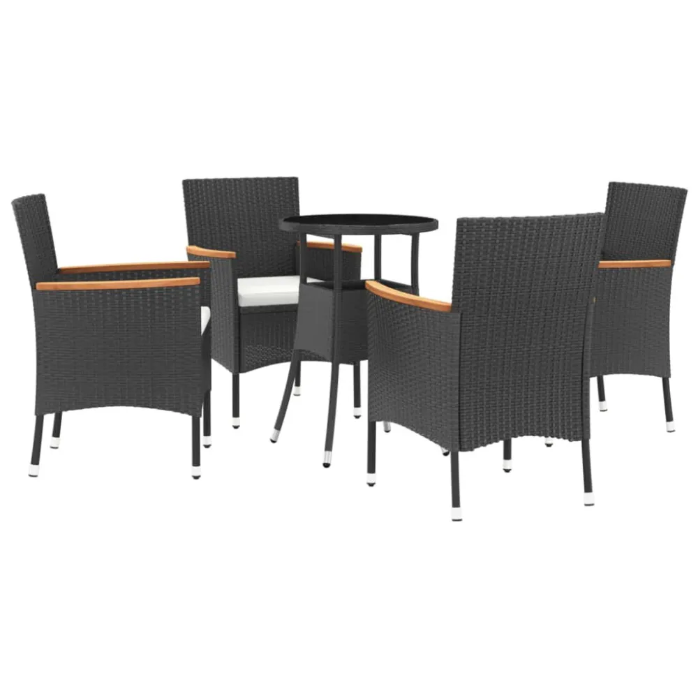 Set da Pranzo Set Bistrò da Giardino 5 pz con Cuscini Polyrattan Nero