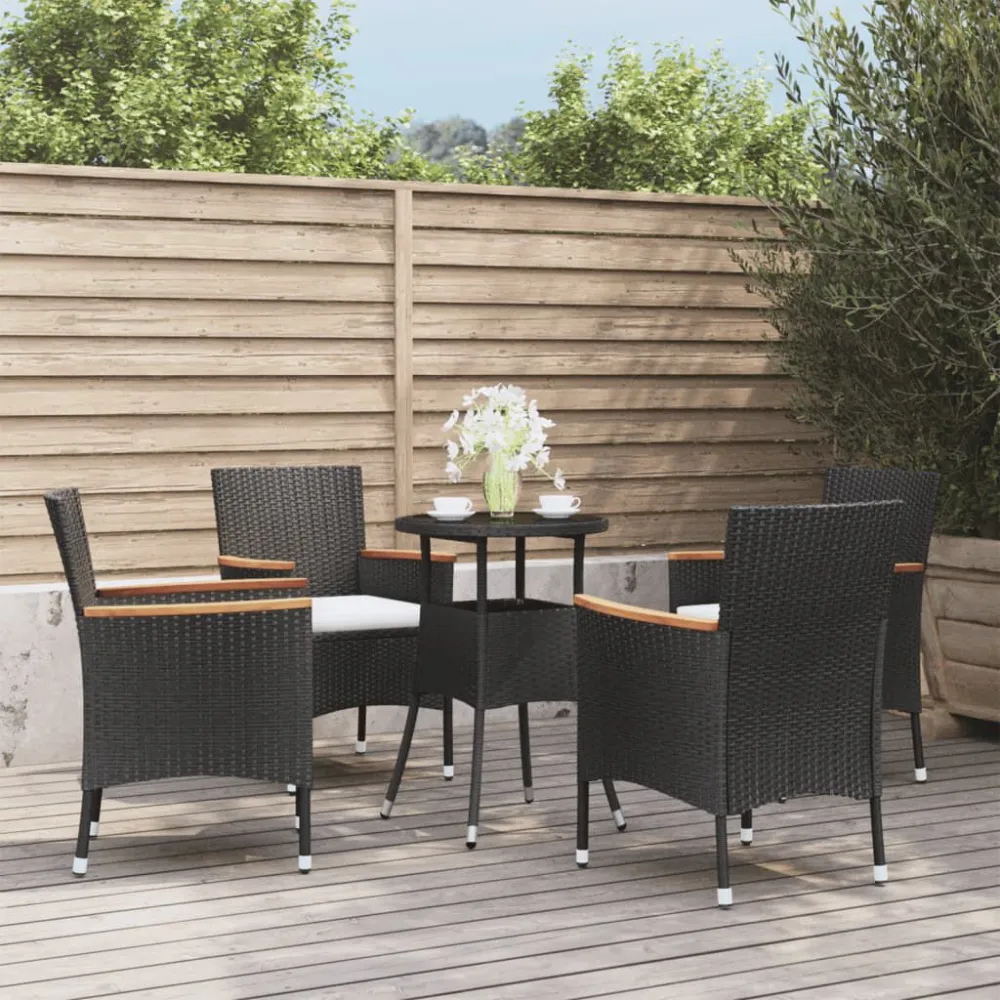 Set da Pranzo Set Bistrò da Giardino 5 pz con Cuscini Polyrattan Nero