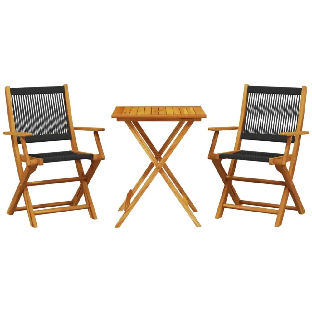 Set da Pranzo Set da Bistrot 3pz Nero Polipropilene e Legno Massello