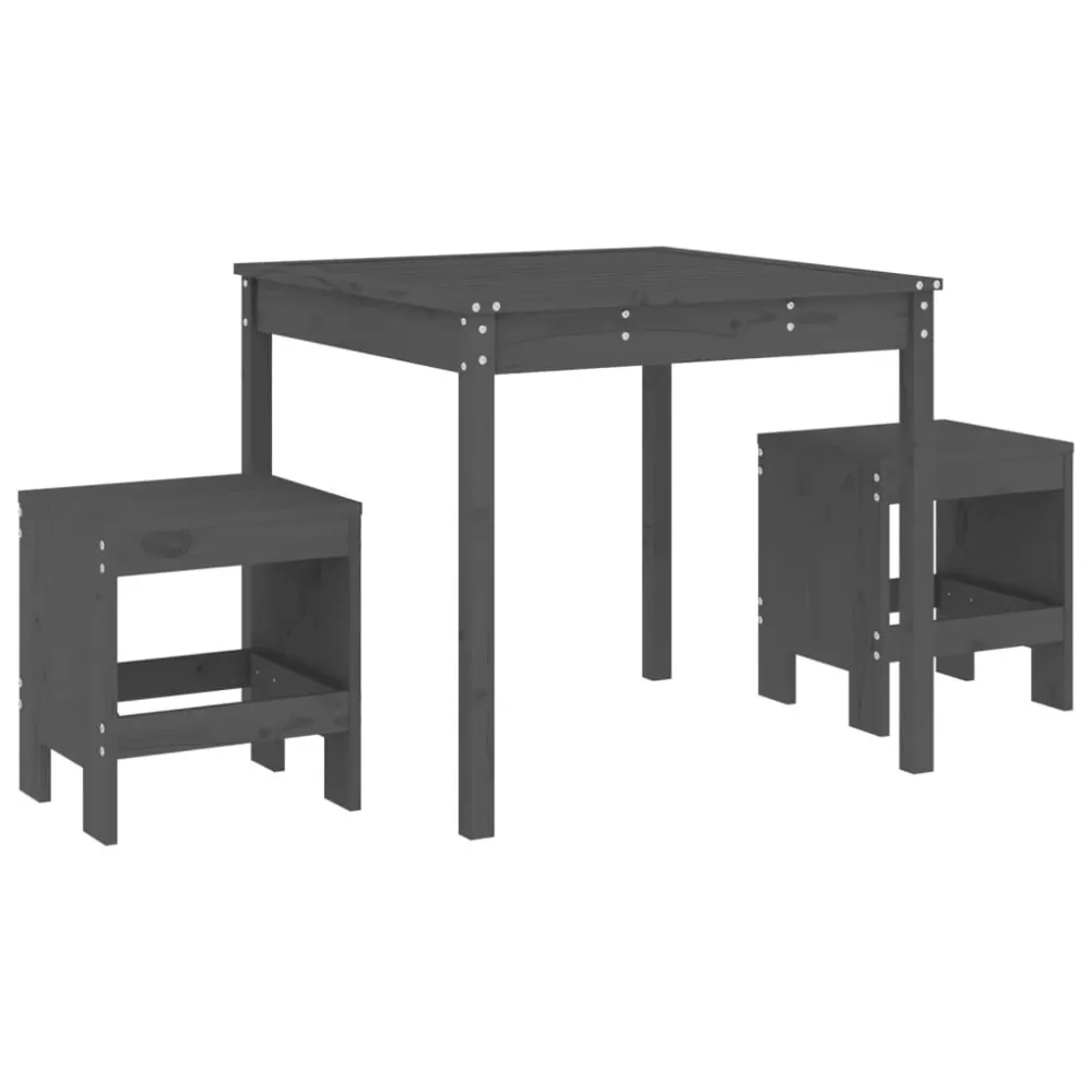 Set da Pranzo Set da Bistrot da Giardino 3pz Grigio Legno Massello di Pino