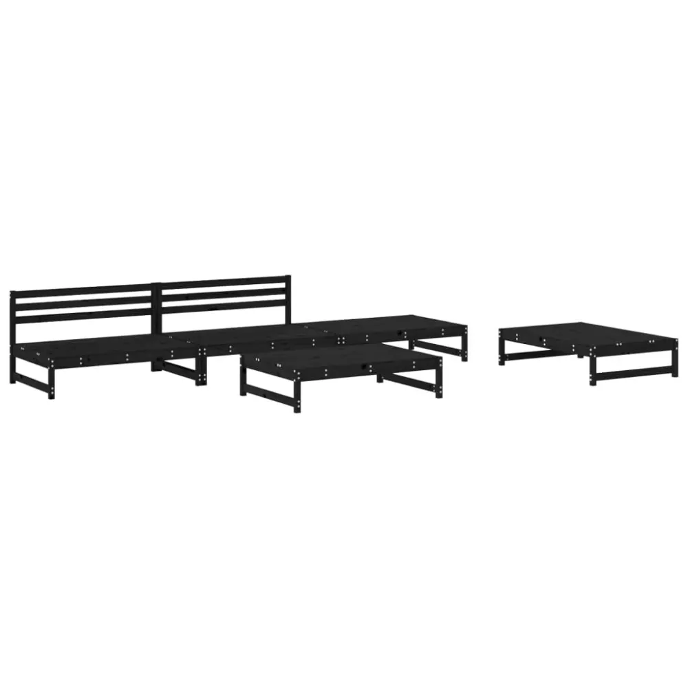 Set da Pranzo Set Salotto da Giardino 5 pz Nero Legno Massello di Pino