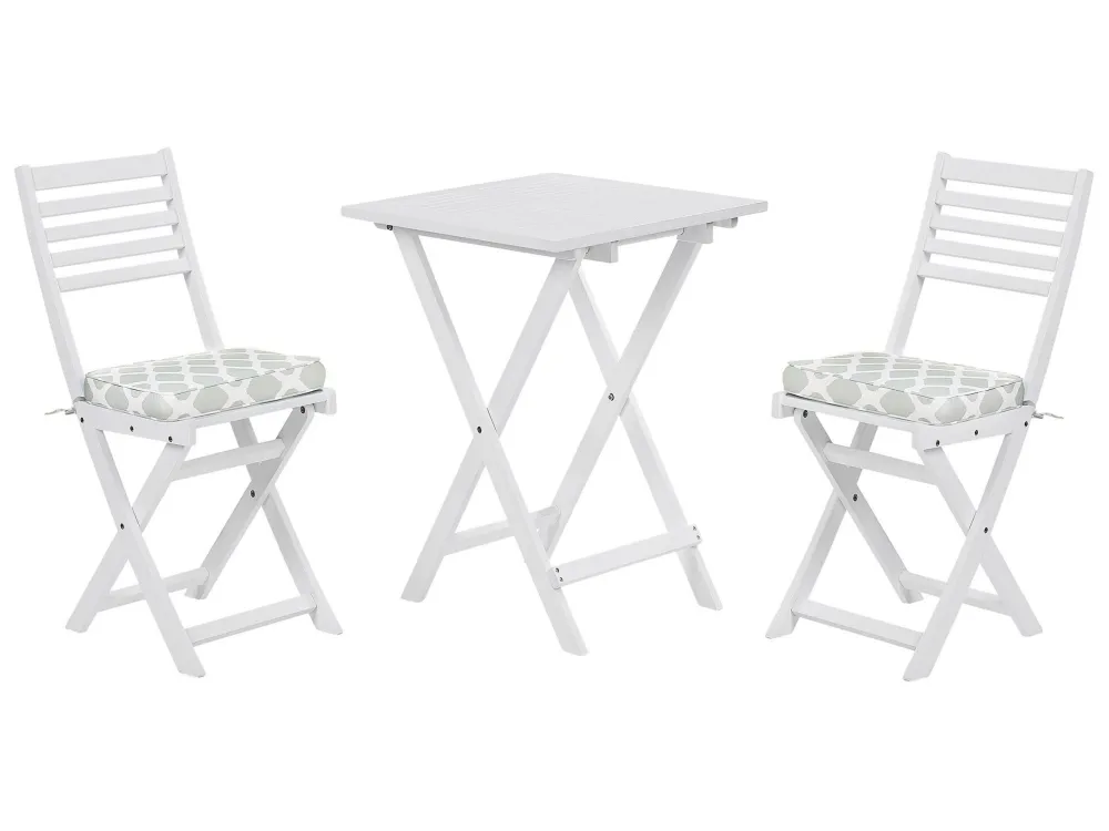 Set Relax Acacia Wood Garden Bistro Set Mint Green Cushions White FIJI