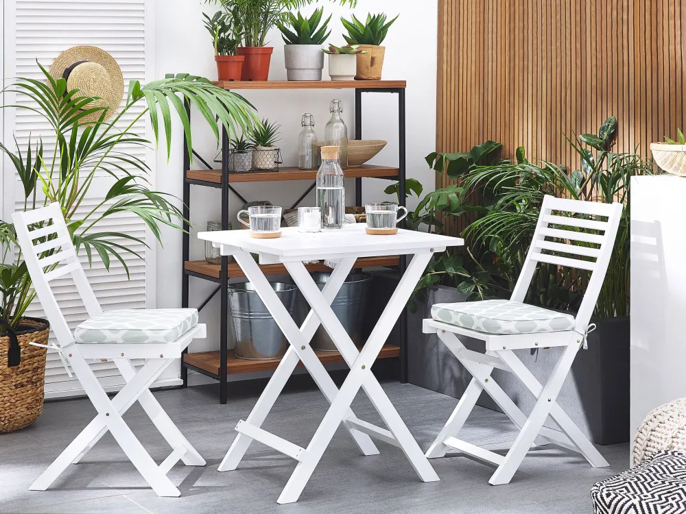 Set Relax Acacia Wood Garden Bistro Set Mint Green Cushions White FIJI