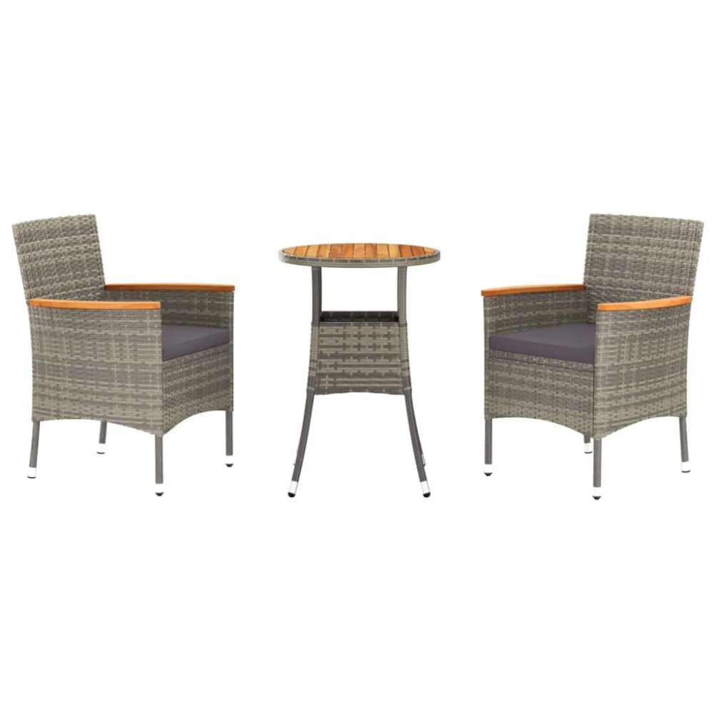 Set Relax Set Bistrò da Giardino 3 pz con Cuscini Polyrattan Grigio