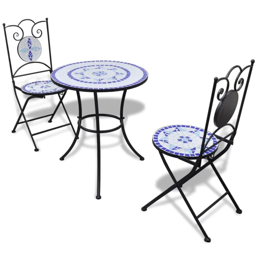 Set Relax Set da Bistrot 3 pz Piastrelle di Ceramica Blu e Bianco
