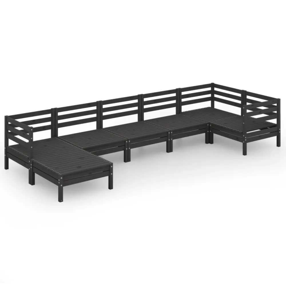 Set Relax Set Salotto da Giardino 7 pz Legno Massello di Pino Nero