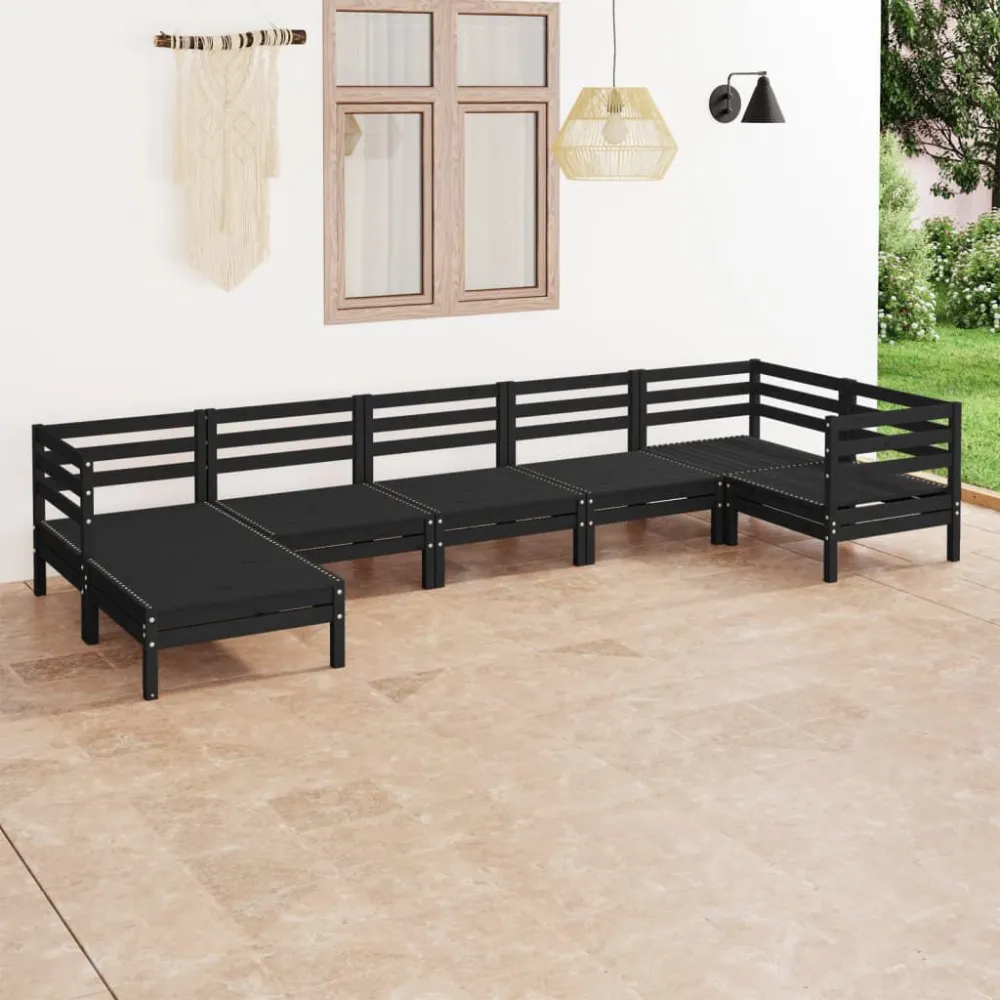Set Relax Set Salotto da Giardino 7 pz Legno Massello di Pino Nero