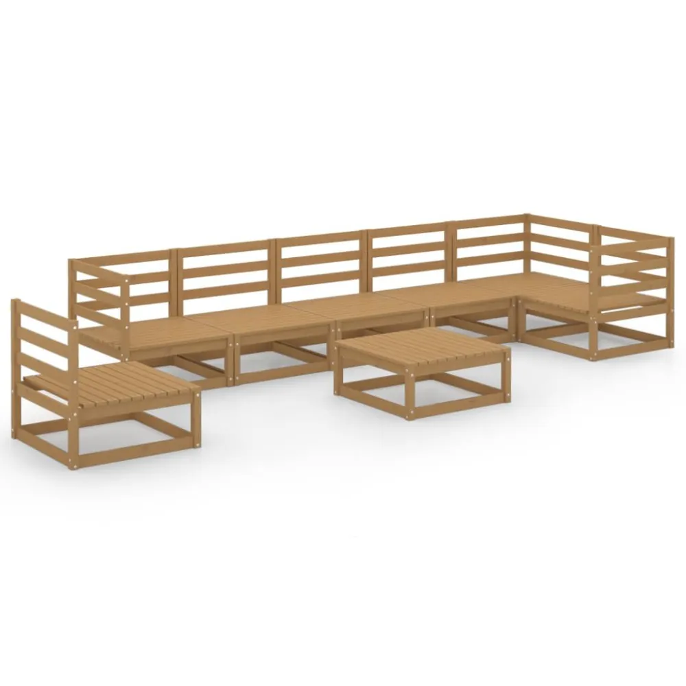 Set Salotto da Giardino 8pz Marrone Ambra Legno Massello Pino con Tavolo Allungabile