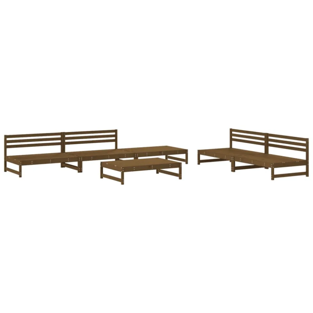 Set Salotto da Giardino 6 pz ambra Legno Massello di Pino Materiale Resina Intrecciata