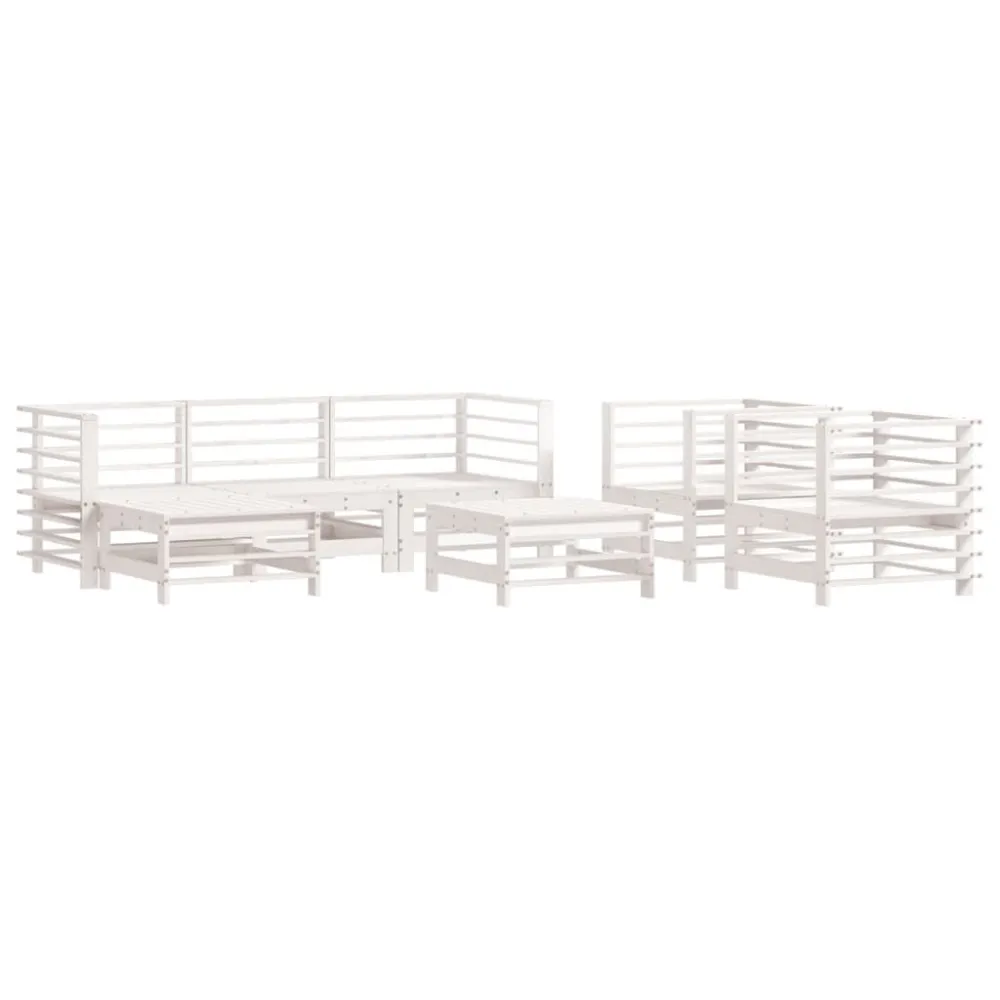 Set Salotto da Giardino 7 pz Bianco Legno Massello di Pino Alluminio e Tessuto