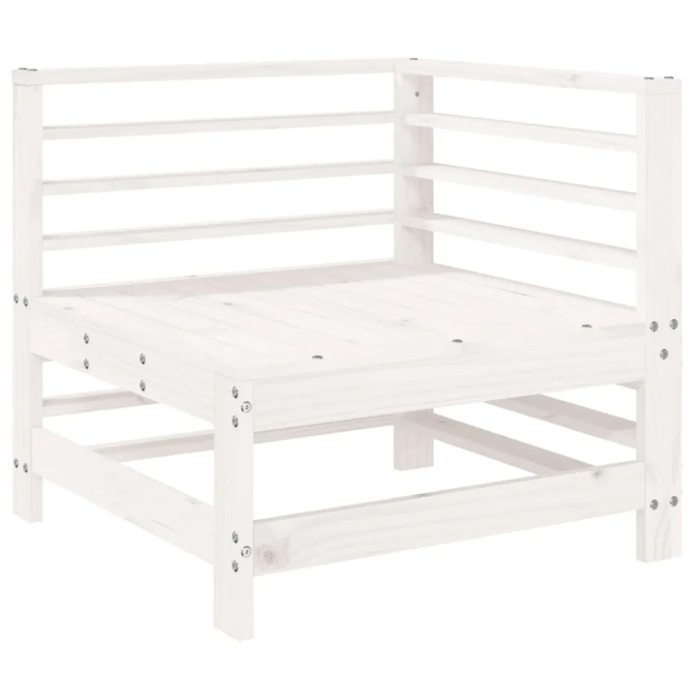 Set Salotto da Giardino 7 pz Bianco Legno Massello di Pino Alluminio e Tessuto