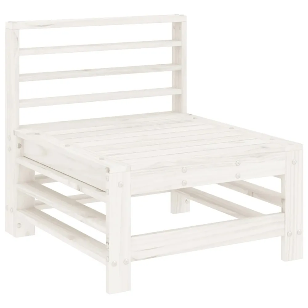 Set Salotto da Giardino 7 pz Bianco Legno Massello di Pino Alluminio e Tessuto