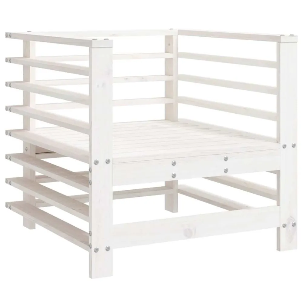 Set Salotto da Giardino 7 pz Bianco Legno Massello di Pino Alluminio e Tessuto