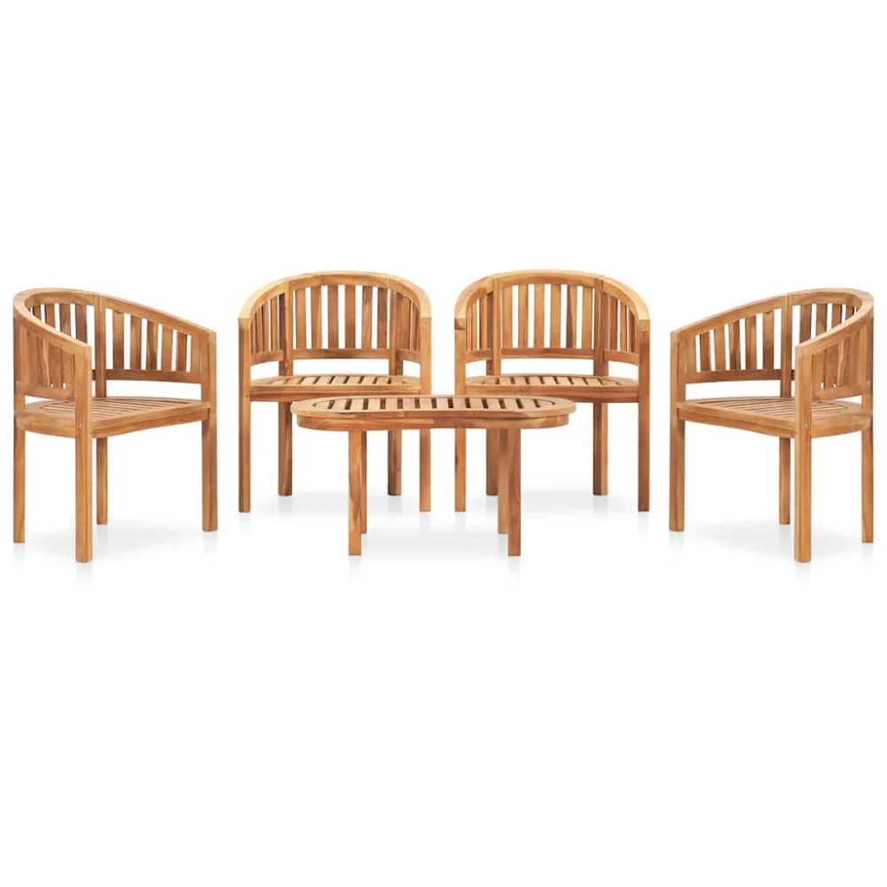 Set Salotto da Giardino 5 pz Design Curvo Massello di Teak - Con Cuscini Inclusi