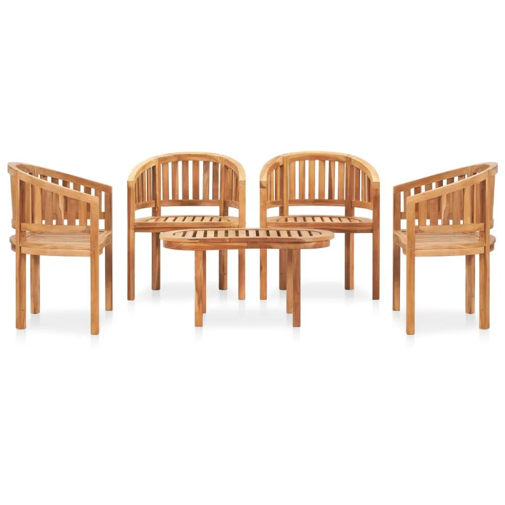Set Salotto da Giardino 5 pz Design Curvo Massello di Teak - Con Cuscini Inclusi