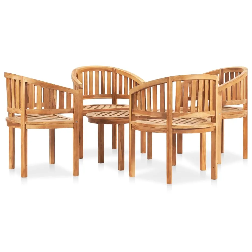 Set Salotto da Giardino 5 pz Design Curvo Massello di Teak - Con Cuscini Inclusi