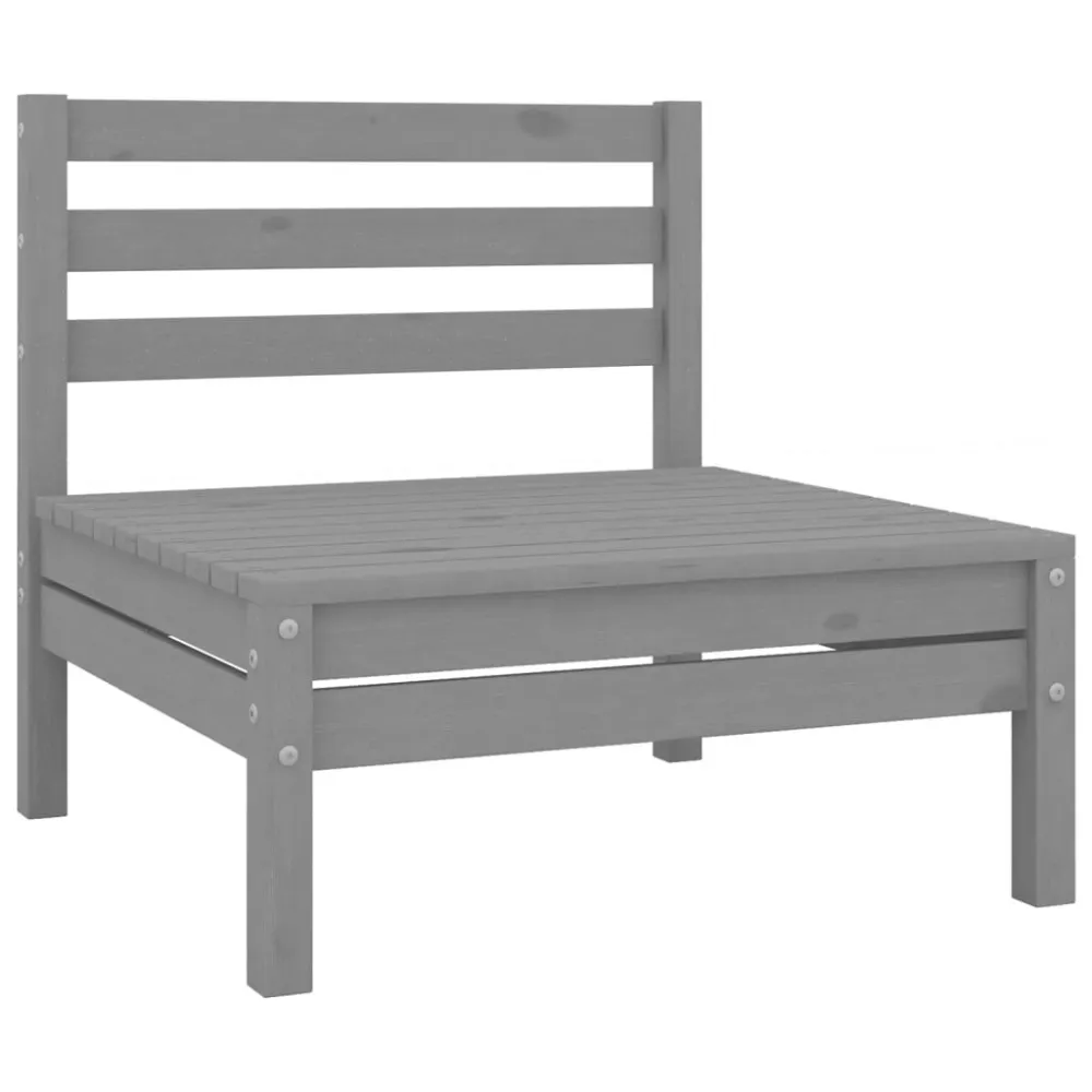 Set Salotto da Giardino 9 pz Grigio Legno Massello di Pino Materiale Resina Intrecciata