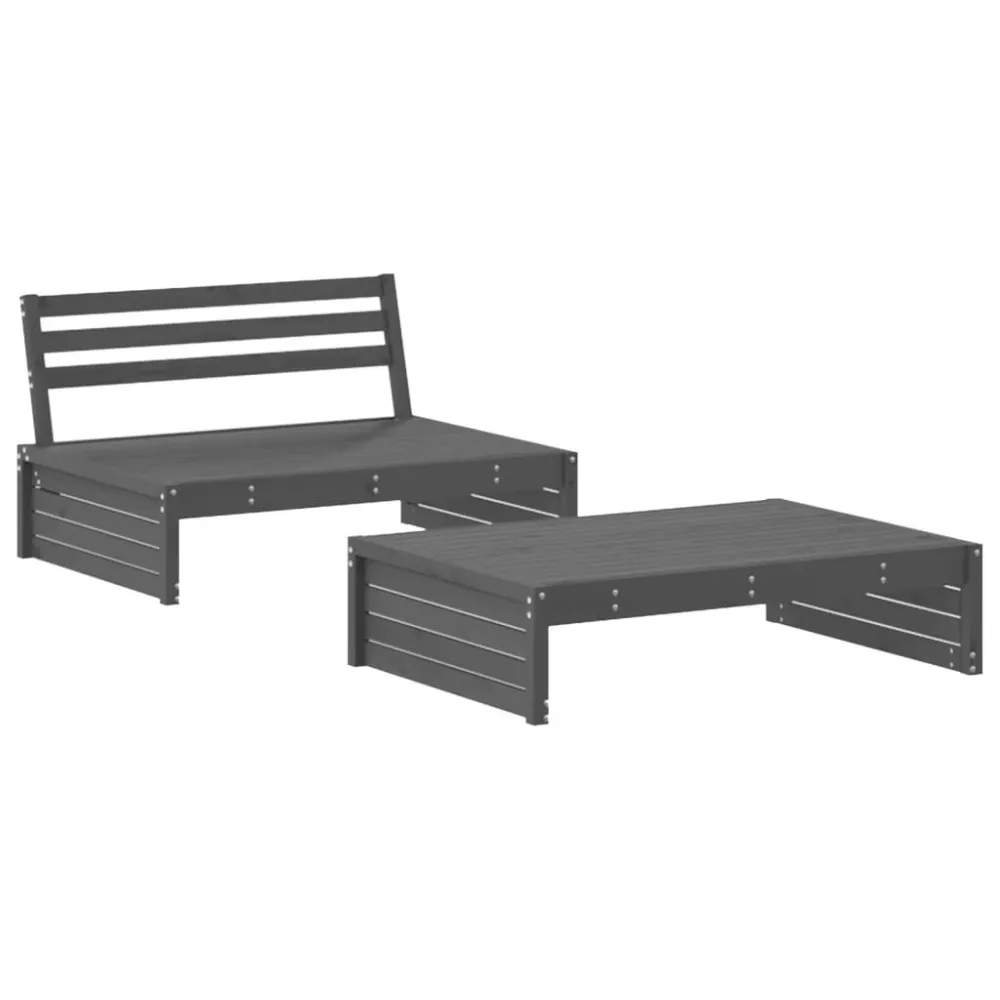 Set Salotto da Giardino 2 pz Grigio Legno Massello di Pino con Tavolo Allungabile