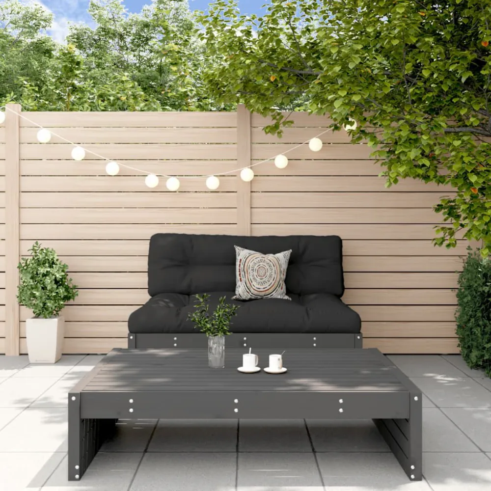 Set Salotto da Giardino 2 pz Grigio Legno Massello di Pino con Tavolo Allungabile