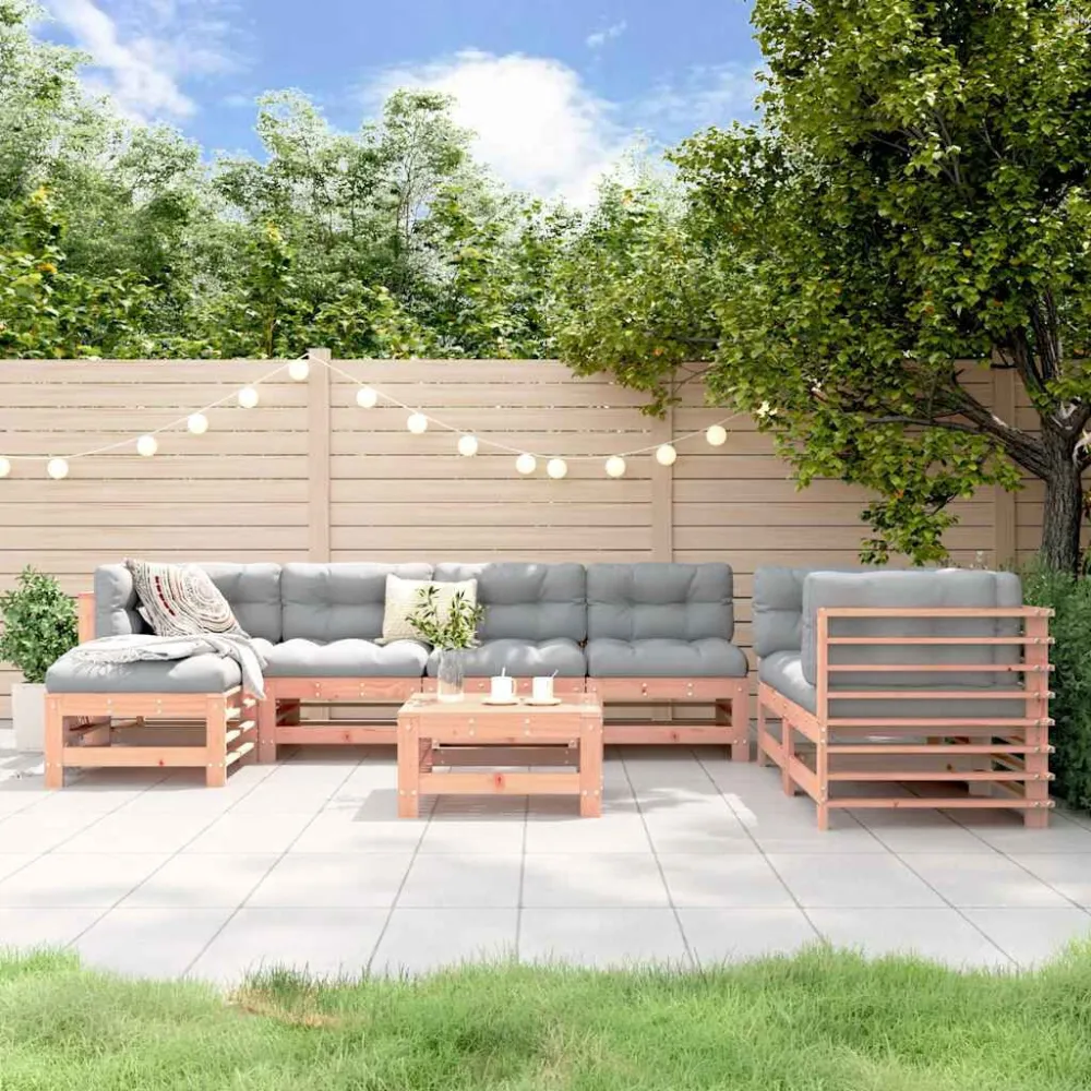 Set Salotto da Giardino 8 pz Legno Massello di Douglas con Tavolo Allungabile