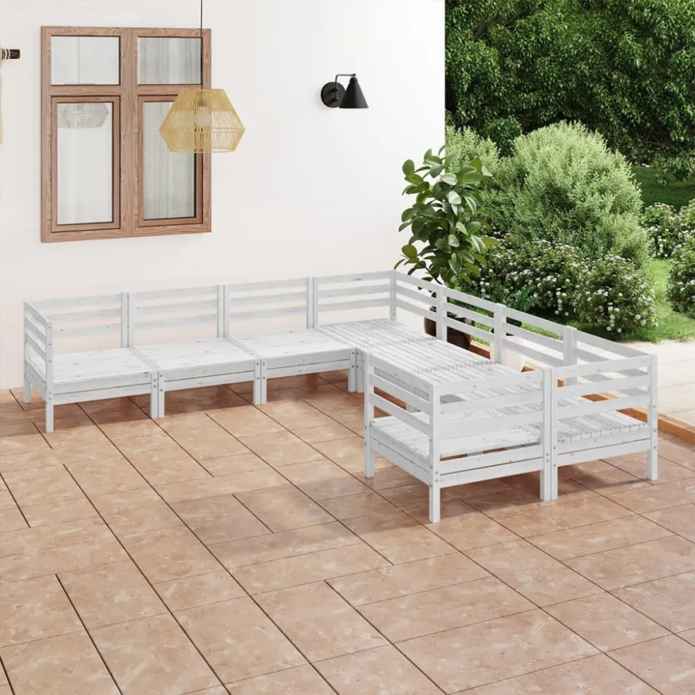 Set Salotto da Giardino 8 pz Legno Massello di Pino Bianco | Completo di Accessori