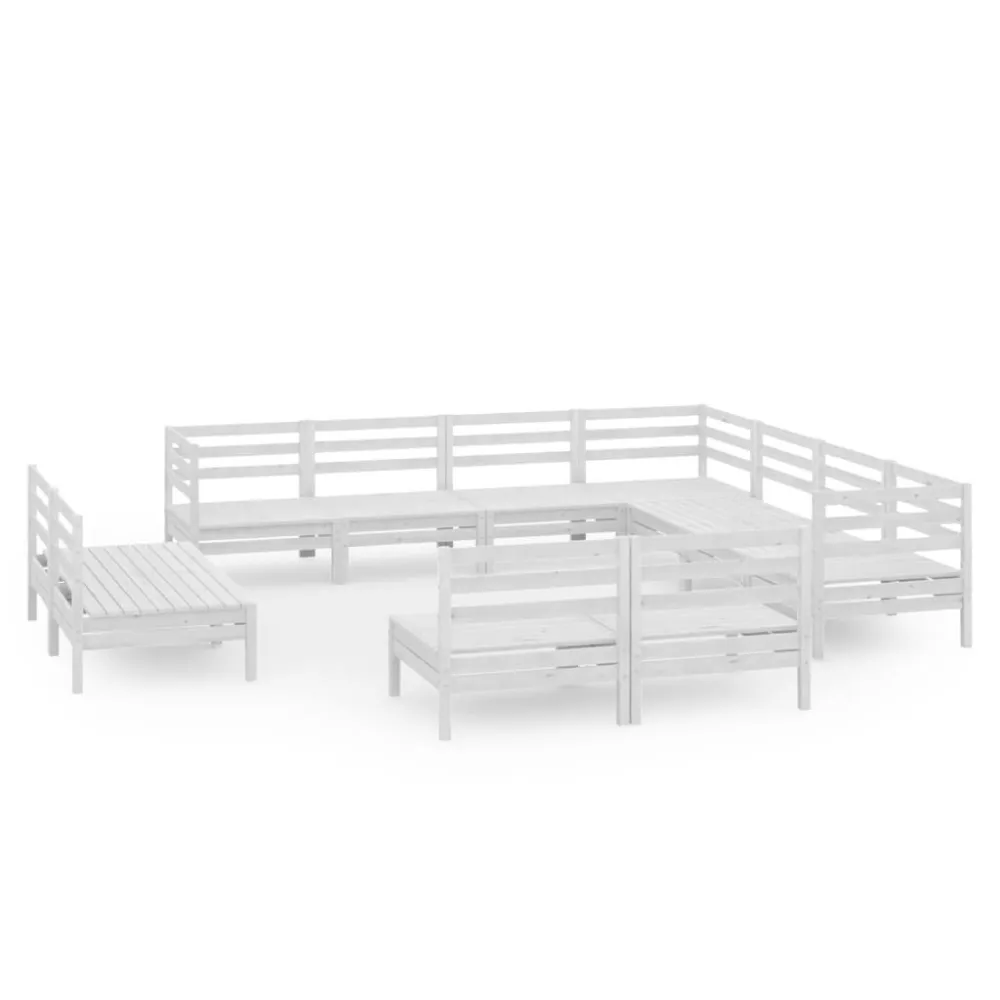 Set Salotto da Giardino 11 pz Legno Massello di Pino Bianco - Con Cuscini Inclusi