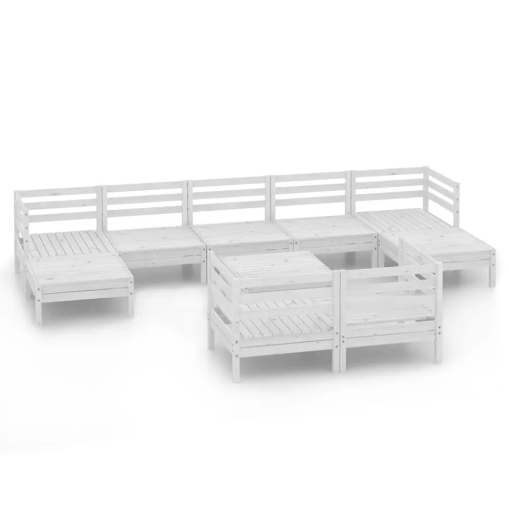 Set Salotto da Giardino 10 pz Legno Massello di Pino Bianco con Ombrellone e Base
