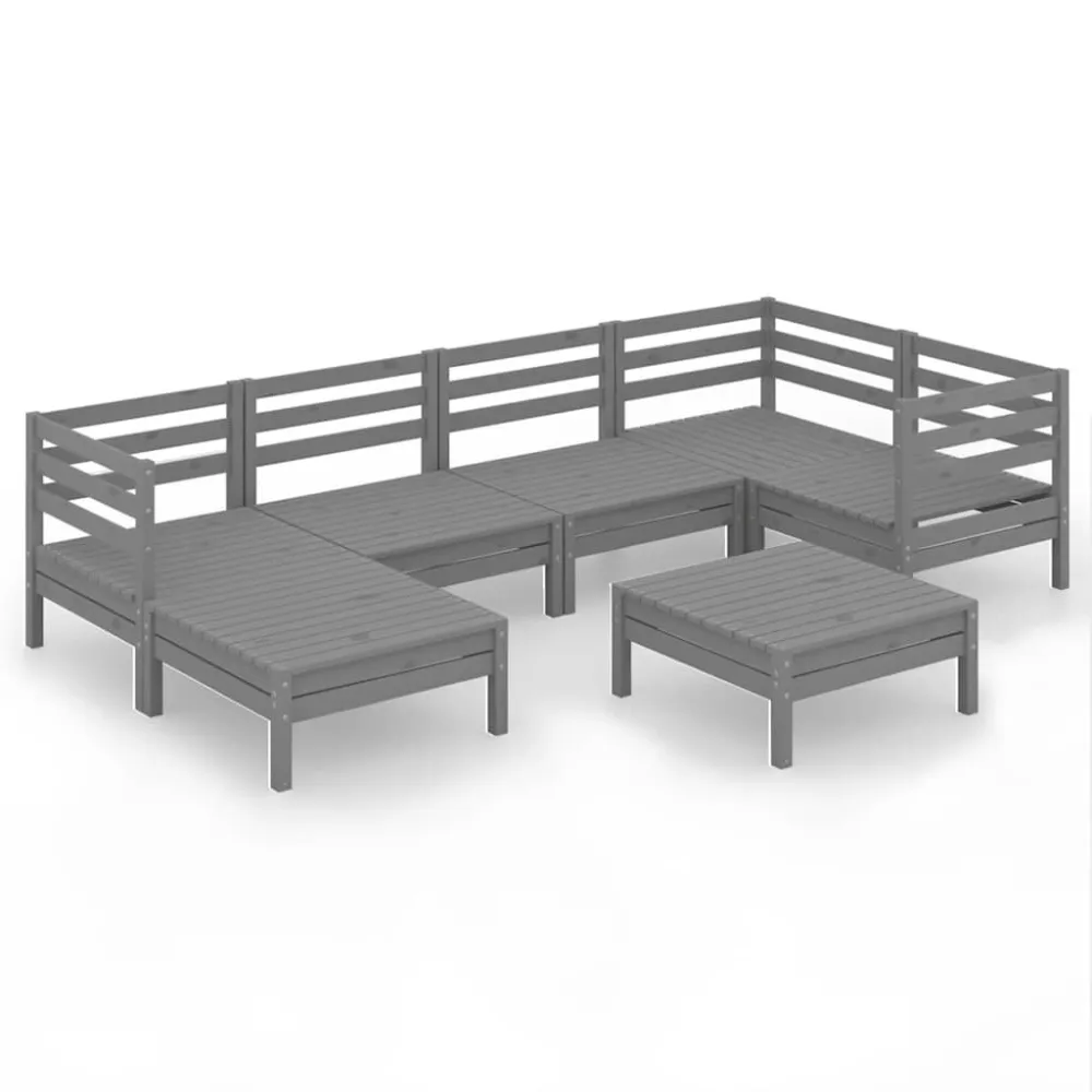 Set Salotto da Giardino 7 pz Legno Massello di Pino Grigio per Terrazzo e Cortile