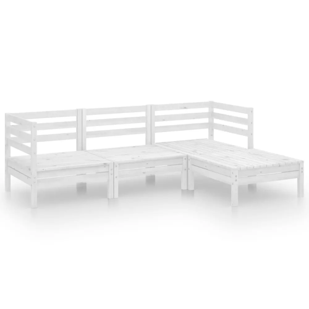 Set Salotto da Giardino 4 pz Legno Massello di Pino Bianco per Terrazzo e Cortile