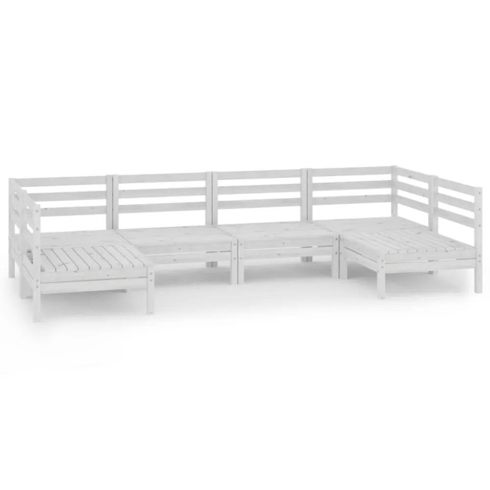 Set Salotto da Giardino 6 pz Legno Massello di Pino Bianco con 4 Sedie e Tavolo