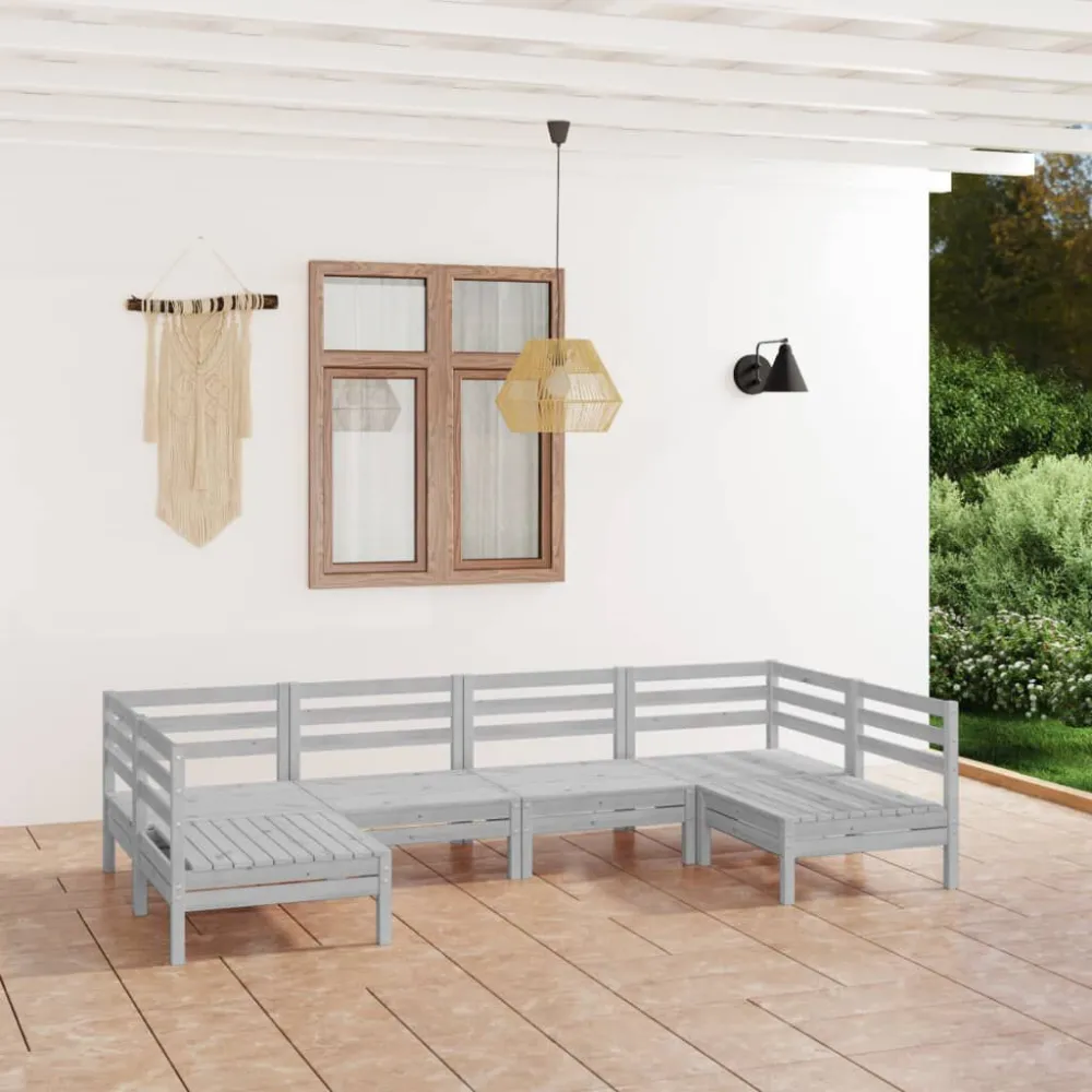 Set Salotto da Giardino 6 pz Legno Massello di Pino Bianco con 4 Sedie e Tavolo