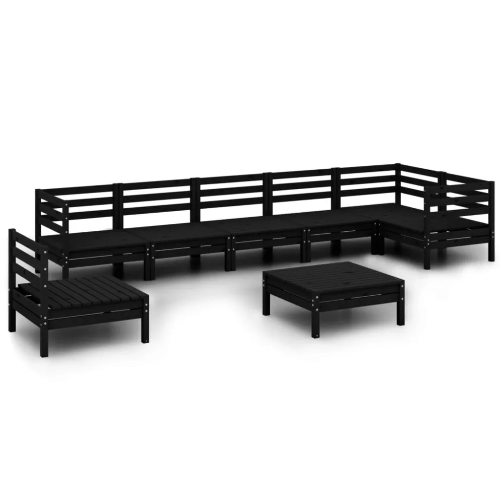 Set Salotto da Giardino 8 pz Legno Massello di Pino Nero Materiale Resina Intrecciata