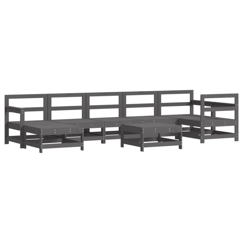 Set Salotto da Giardino 8 pz Legno Massello di Pino Grigio con Tavolo Allungabile