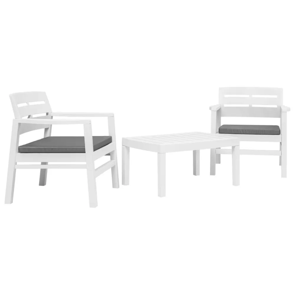 Set Salotto da Giardino 3 pz Plastica Bianco con Ombrellone e Base