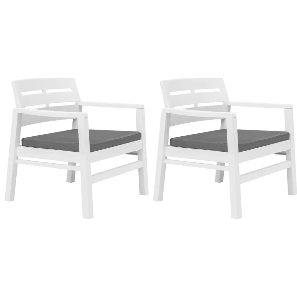 Set Salotto da Giardino 3 pz Plastica Bianco con Ombrellone e Base
