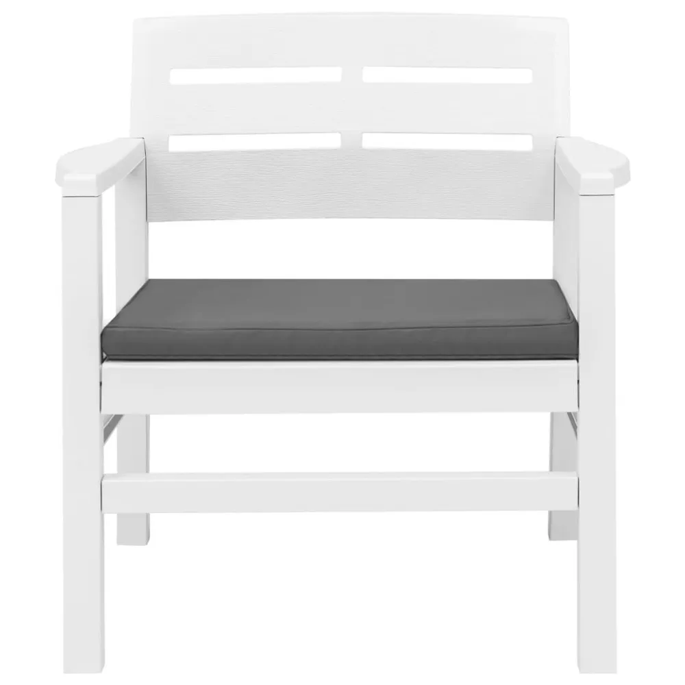 Set Salotto da Giardino 3 pz Plastica Bianco con Ombrellone e Base
