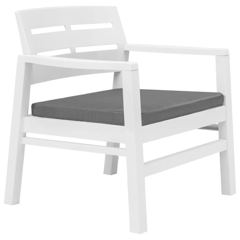 Set Salotto da Giardino 3 pz Plastica Bianco con Ombrellone e Base