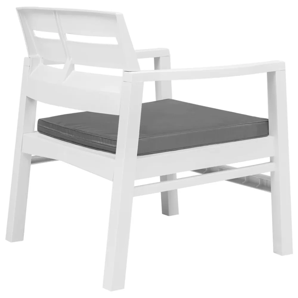 Set Salotto da Giardino 3 pz Plastica Bianco con Ombrellone e Base