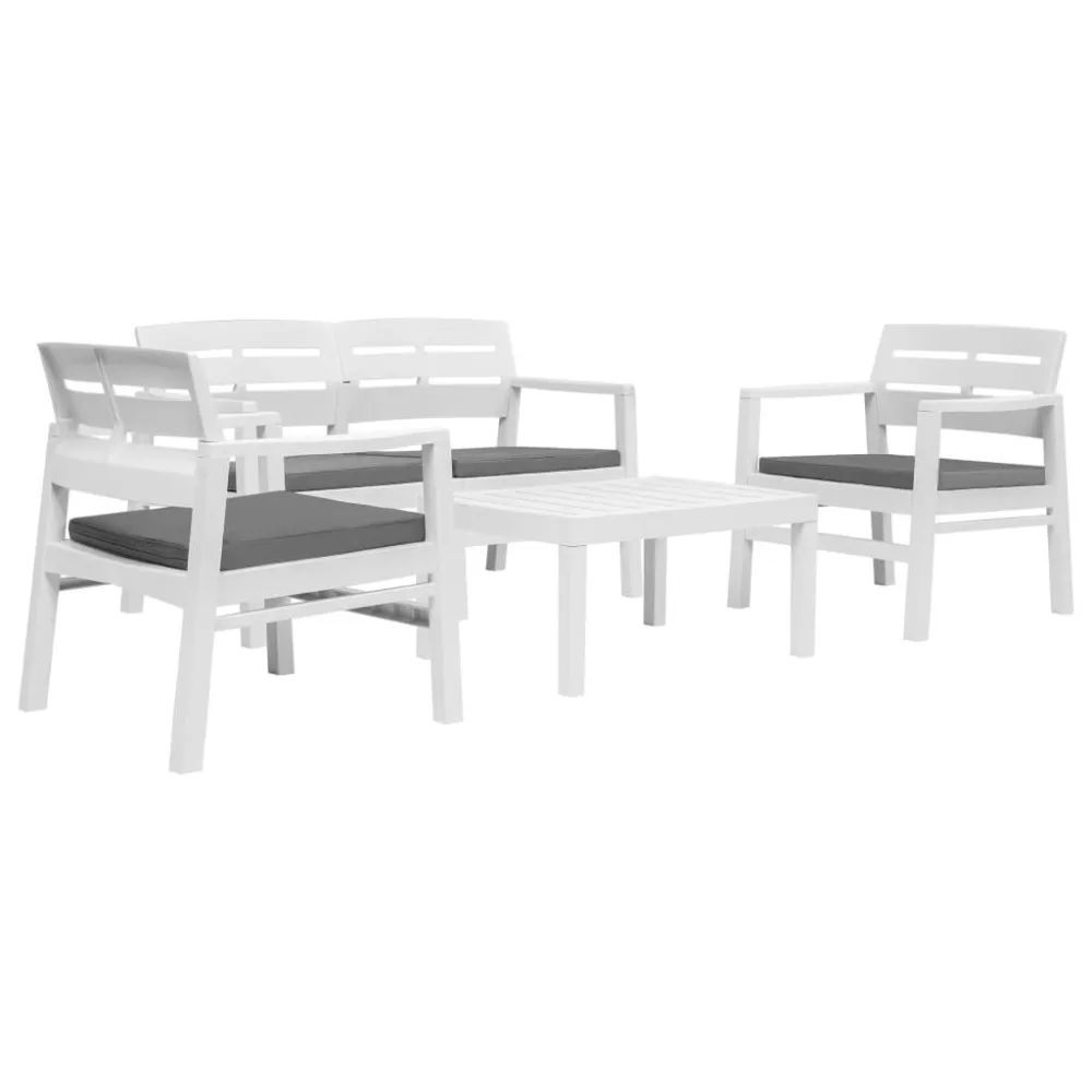 Set Salotto da Giardino 4 pz Plastica Bianco Materiale Resina Intrecciata