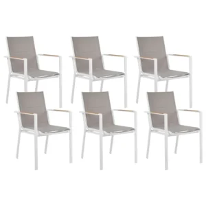 Set di 6 sedie da giardino BUSSETO Metallo Grigio - Con Cuscini Inclusi