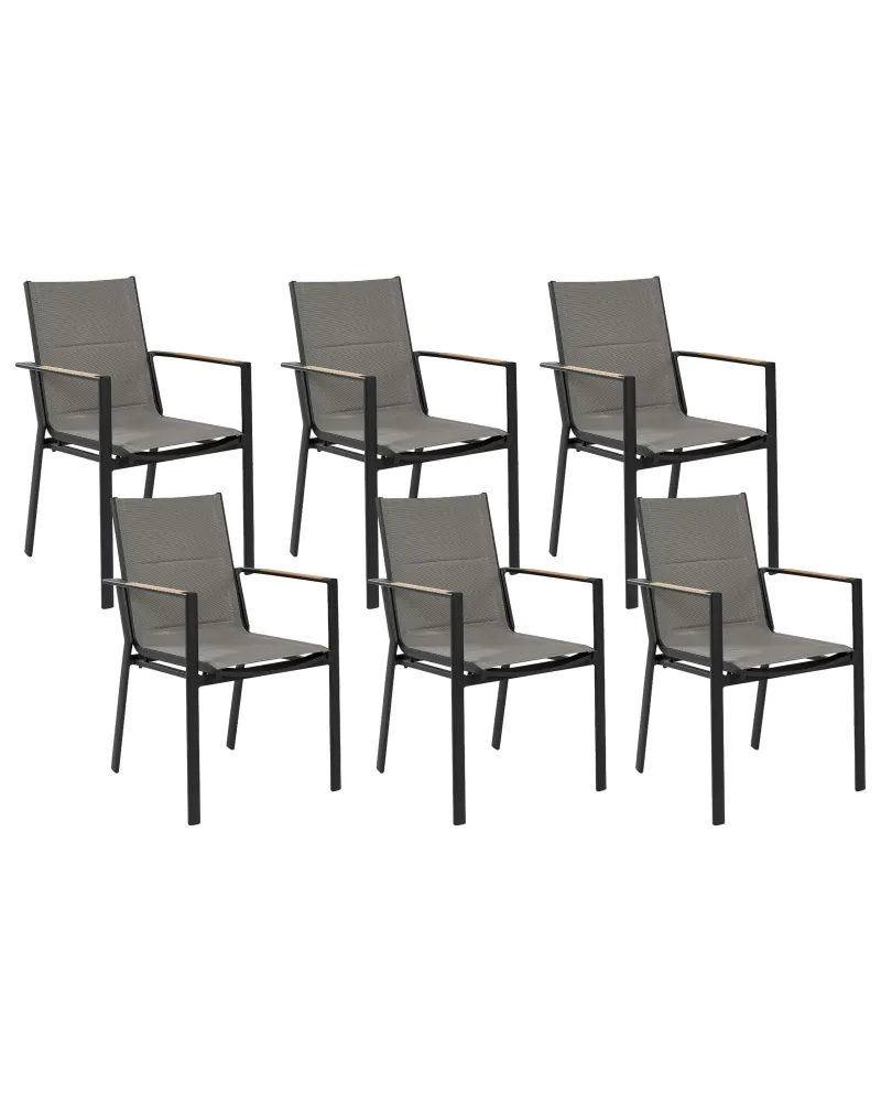Set di 6 sedie da giardino BUSSETO Metallo Nero con Cuscini Inclusi