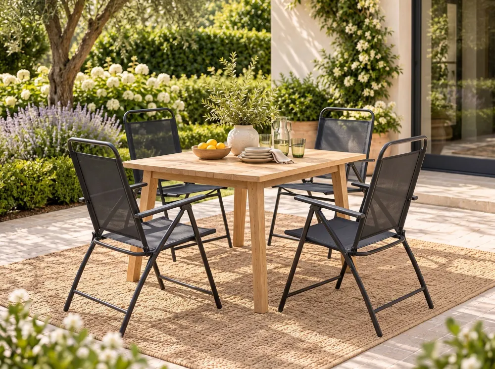 Set di 4 sedie da giardino LIVO Metallo Nero Quick Assembly